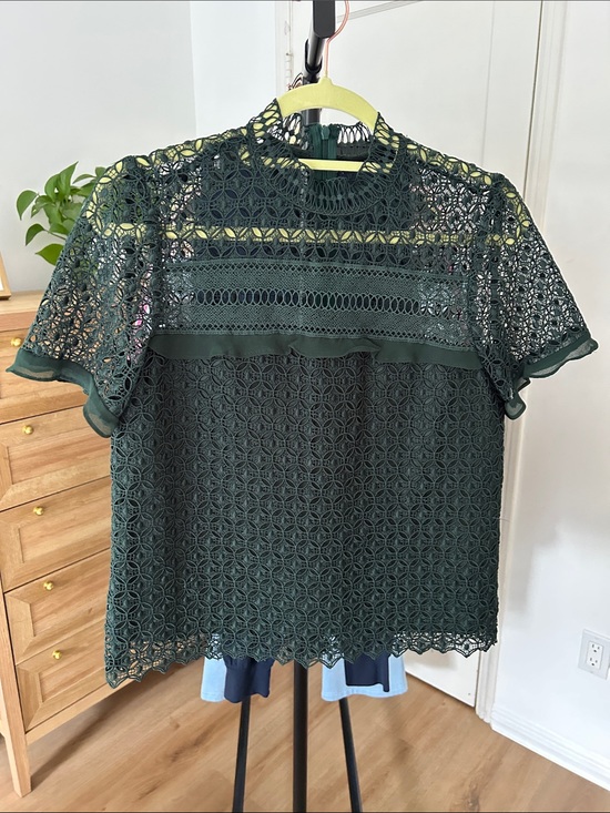 Zara Tops - Zara Dark Green Crochet Lace Short Sleeve Top